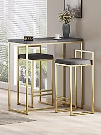 2 Li Sandelye Ve Bar Masası Takımı Gold Antrasit