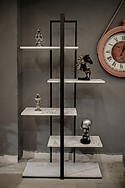 Çapraz Raflı 5 Katlı Kitaplık Kütüphane Ve Aksesuar Rafı Beyaz Mermer