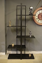 Çapraz Raflı 5 Katlı Kitaplık Kütüphane Ve Aksesuar Rafı   Siyah Mermer