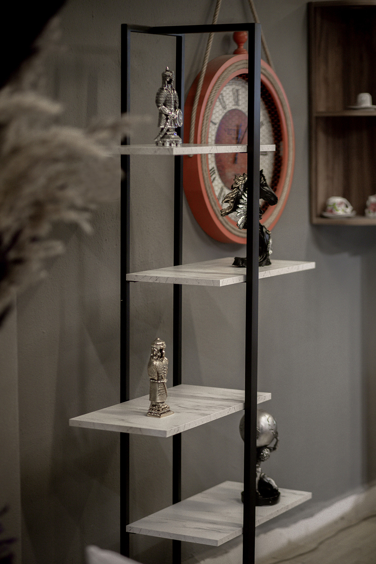 Çapraz Raflı 5 Katlı Kitaplık Kütüphane Ve Aksesuar Rafı Beyaz Mermer