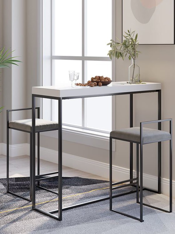 2 Li Sandelye Ve Bar Masası Takımı Siyah Gri