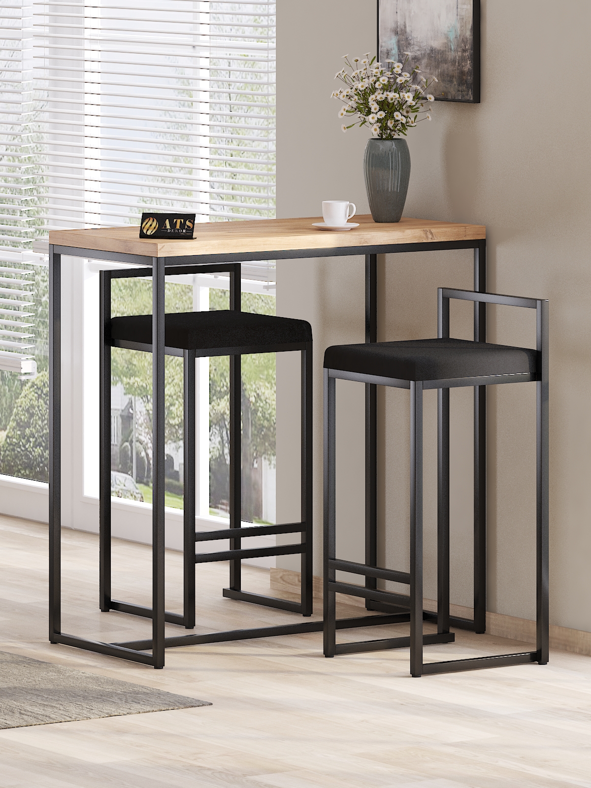 2 Li Sandelye Ve Bar Masası Takımı Siyah Atlantikçam