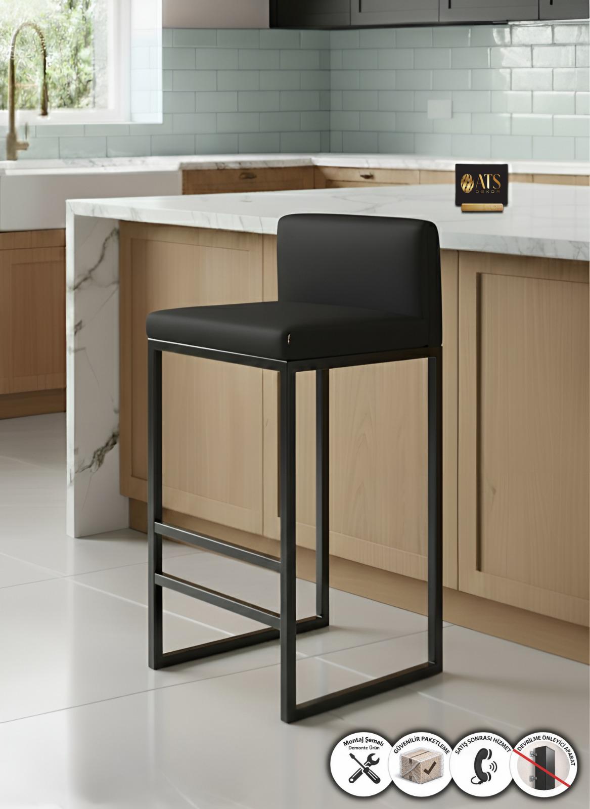 ATS Dekor BARVİA BACK , Bar & Mutfak Sandalyesi , Metal Ayaklı Siyah Siyah
