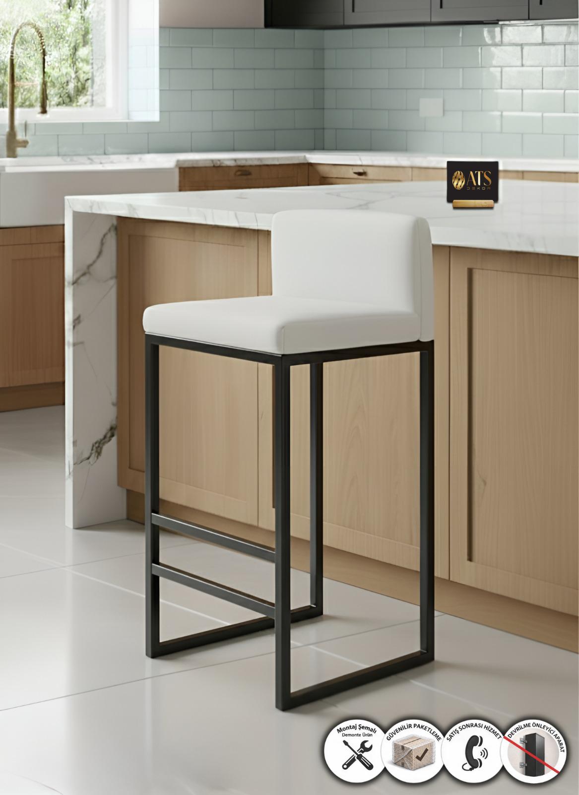 ATS Dekor BARVİA BACK , Bar & Mutfak Sandalyesi , Metal Ayaklı Siyah Beyaz